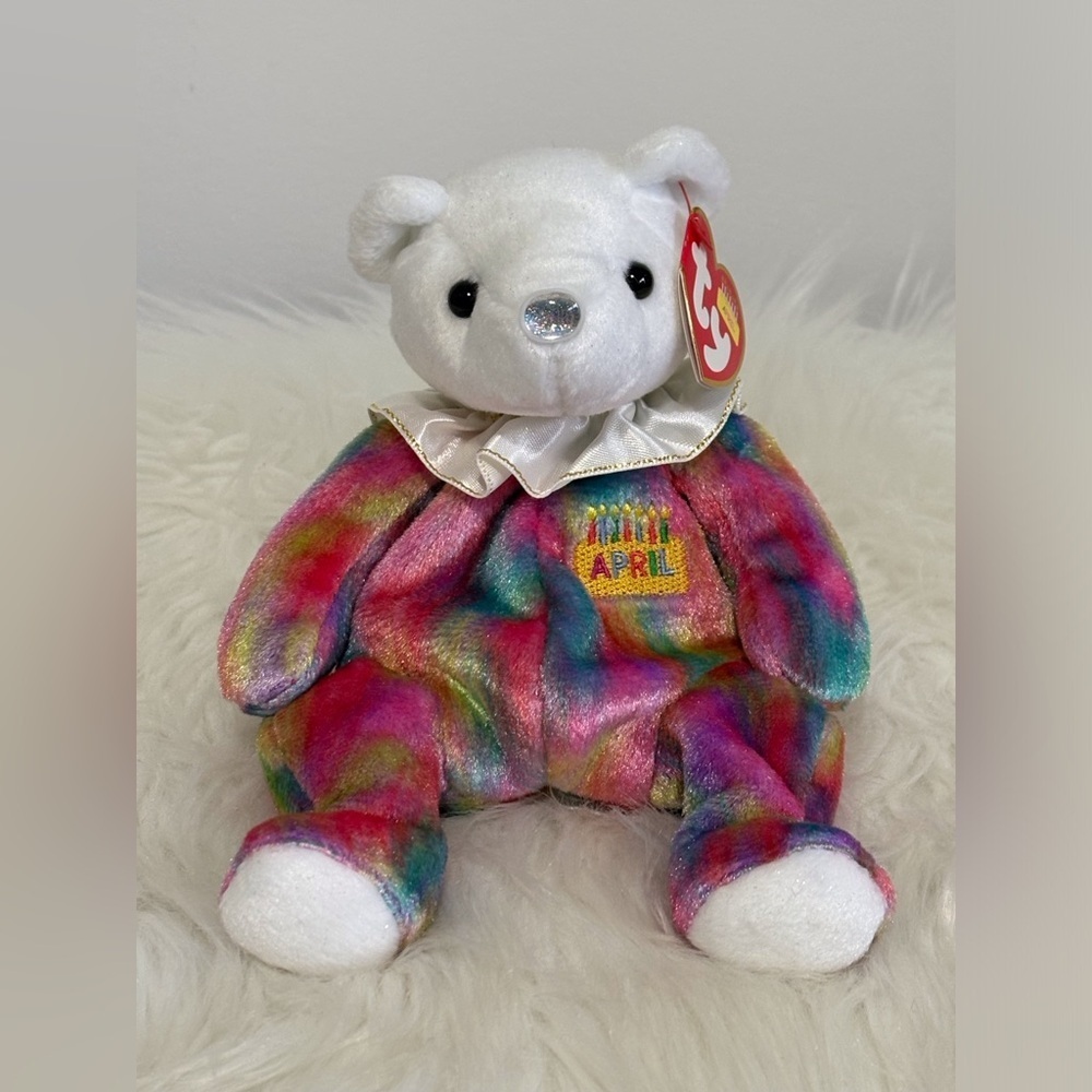 Ty(64)April Birthday Beanie Baby - White and Multicolor